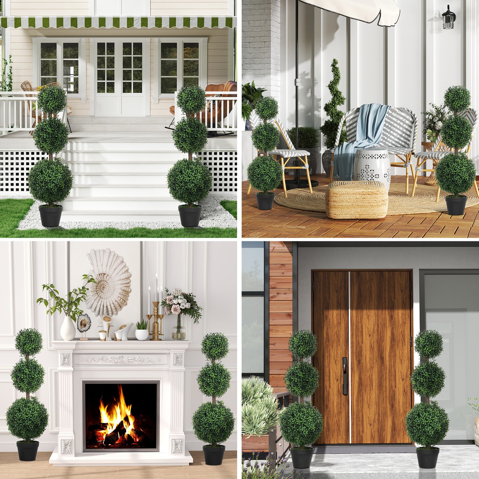 2 Pack Artificial Ball Boxwood Topiary Trees, Fake Plants Pot for Indoor Outdoor