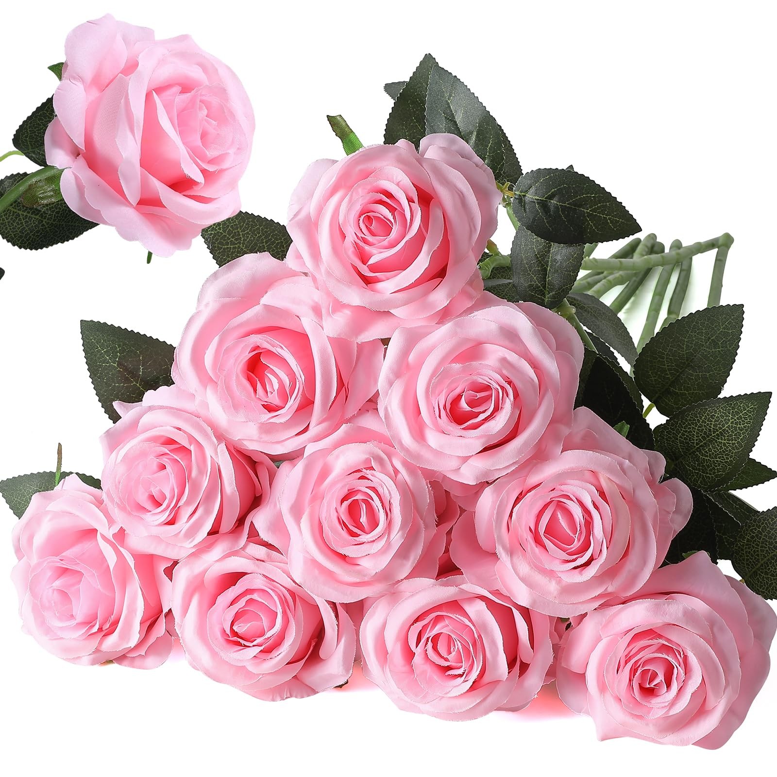 10 PCS Pink Artificial Silk Rose Flower Bouquet Lifelike Fake Wedding Decor