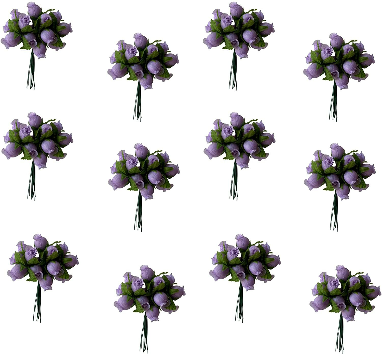 Lavender Artificial Silk Flower Roses – 12 Mini Bouquet of 12 Rosebuds 144 Total
