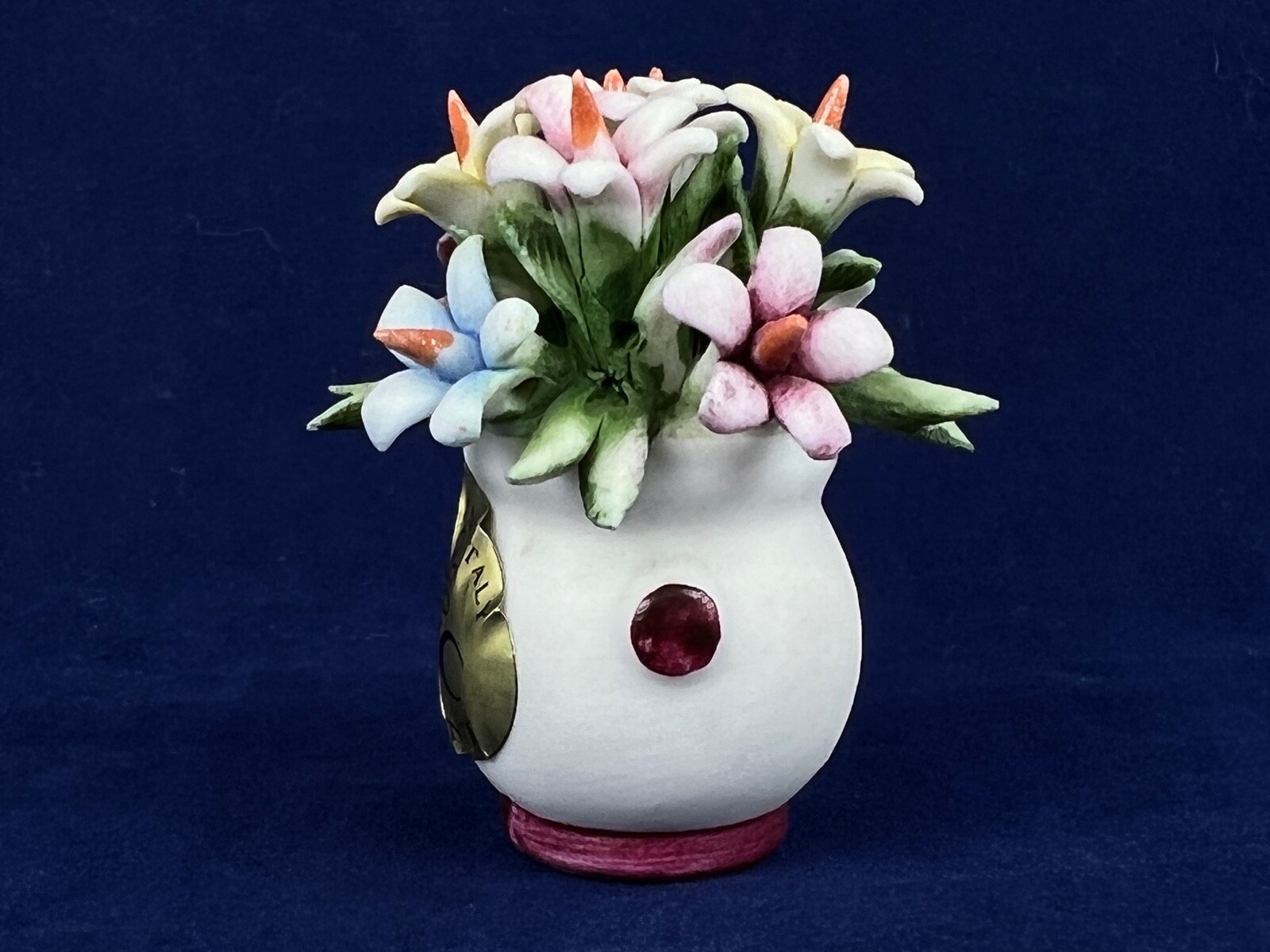 AMC Capodimonte Italy Tiny 2 Inch Bouquet of Flowers in Vase Pink Yellow Blue