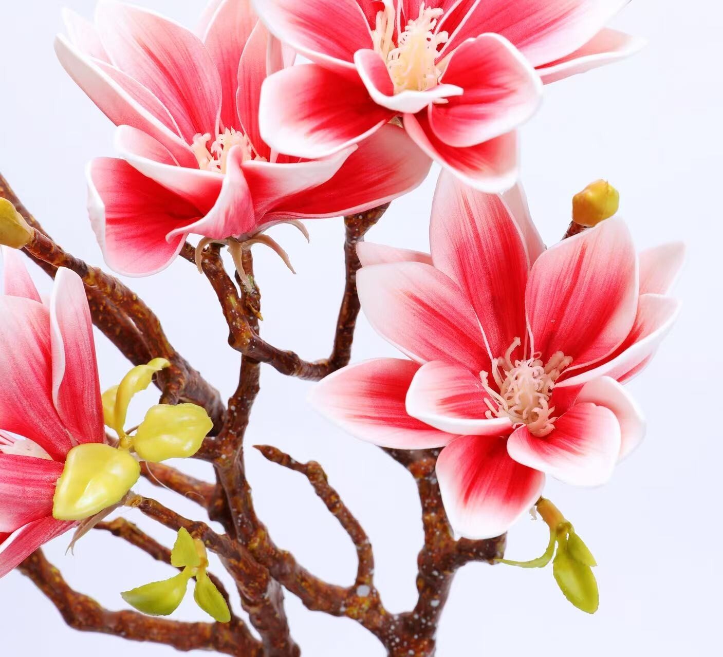 3Pcs-Artificial Magnolia Flowers, 9 Blooms, Long Bendable Stems for Décor