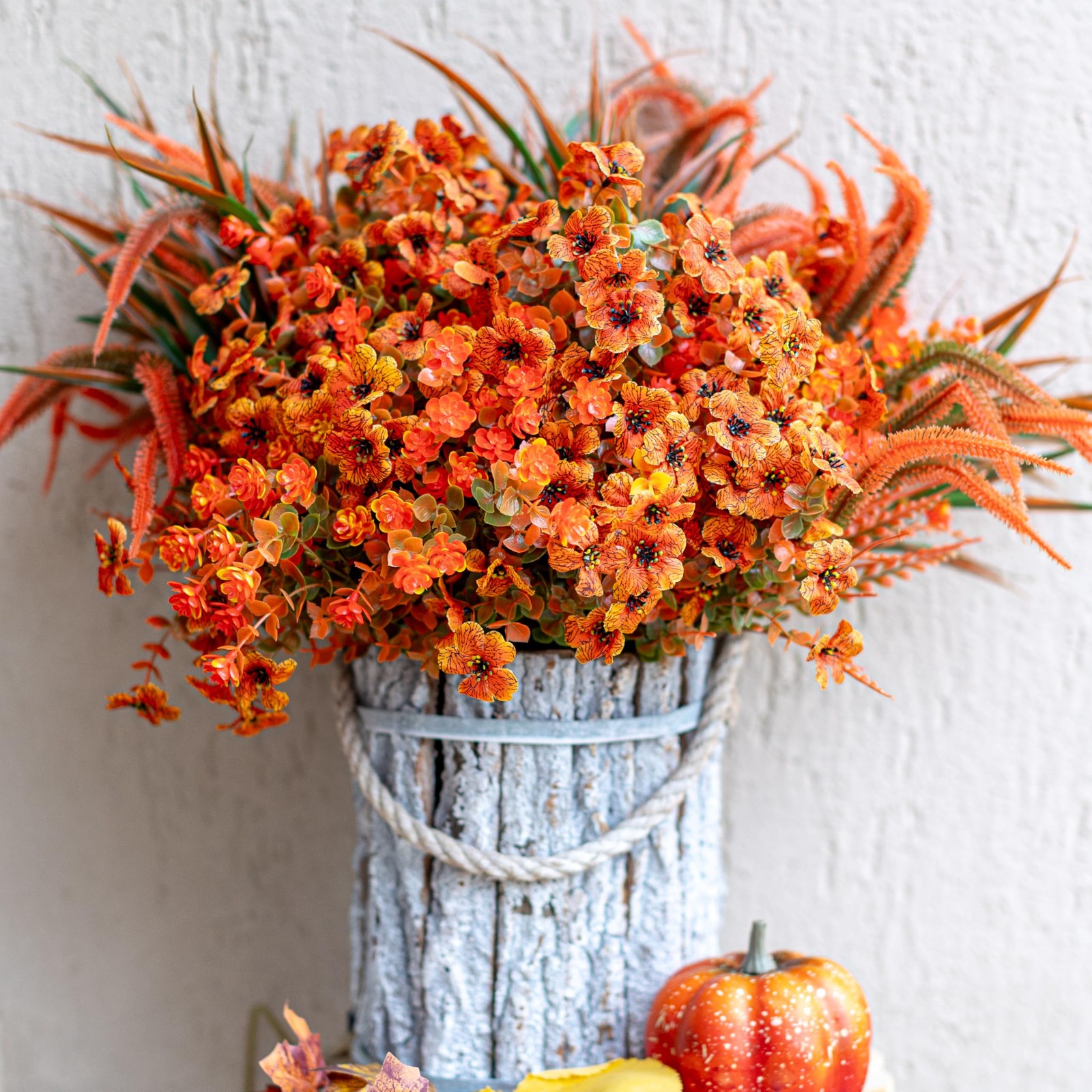 Artificial Fall Flowers for Outdoors Fake Mums – 16 Bundles Faux Fall Decor P…