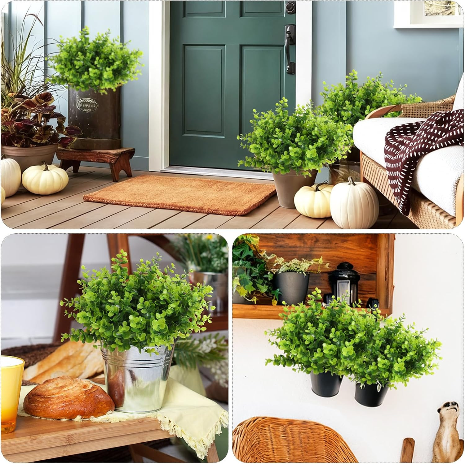 RECUTMS 8 Bundles Artificial Eucalyptus Greenery Plants Stems 13In Faux Boxwood