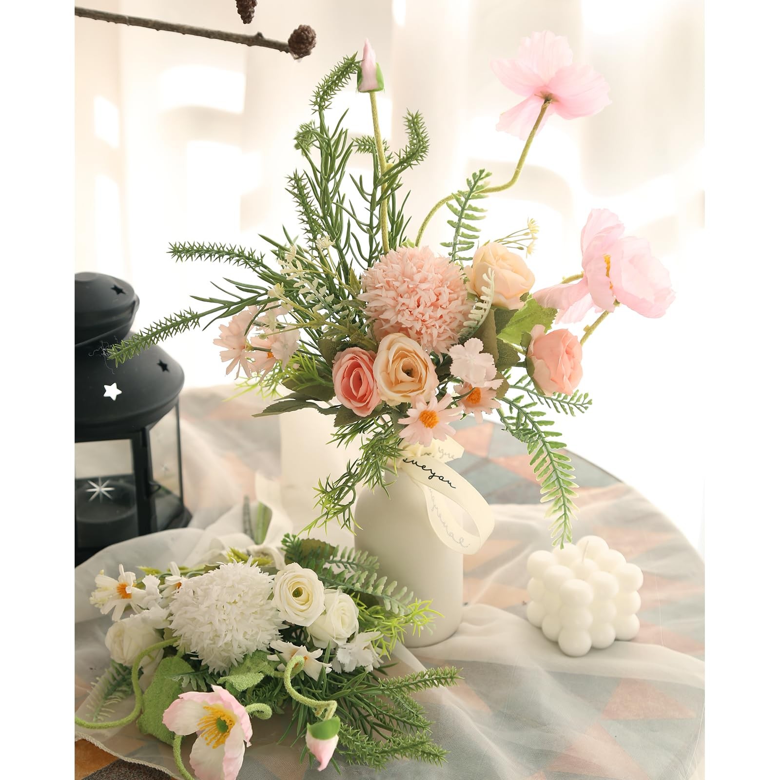 Artificial Pink Flowers Fake Rose Silk Poppy Faux Plants Arrangements Flower …