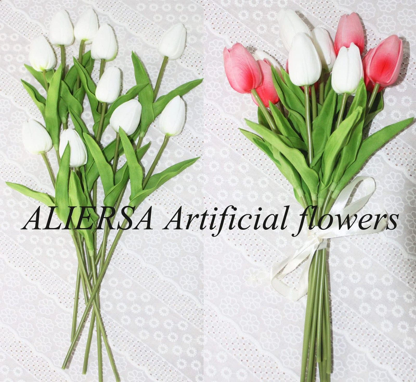 10 Heads White Artificial Tulips, Mini Real Touch, Fake, Home Decor, Wedding