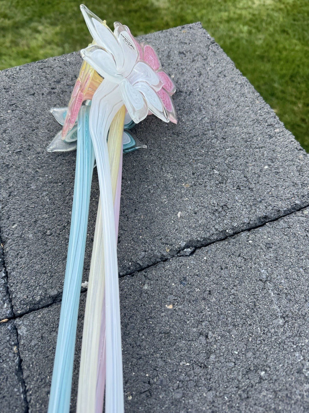 Arte Murano Italy Art Glass Flower Stems Hand Blown White Pink Blue 17.5″~4 Pc