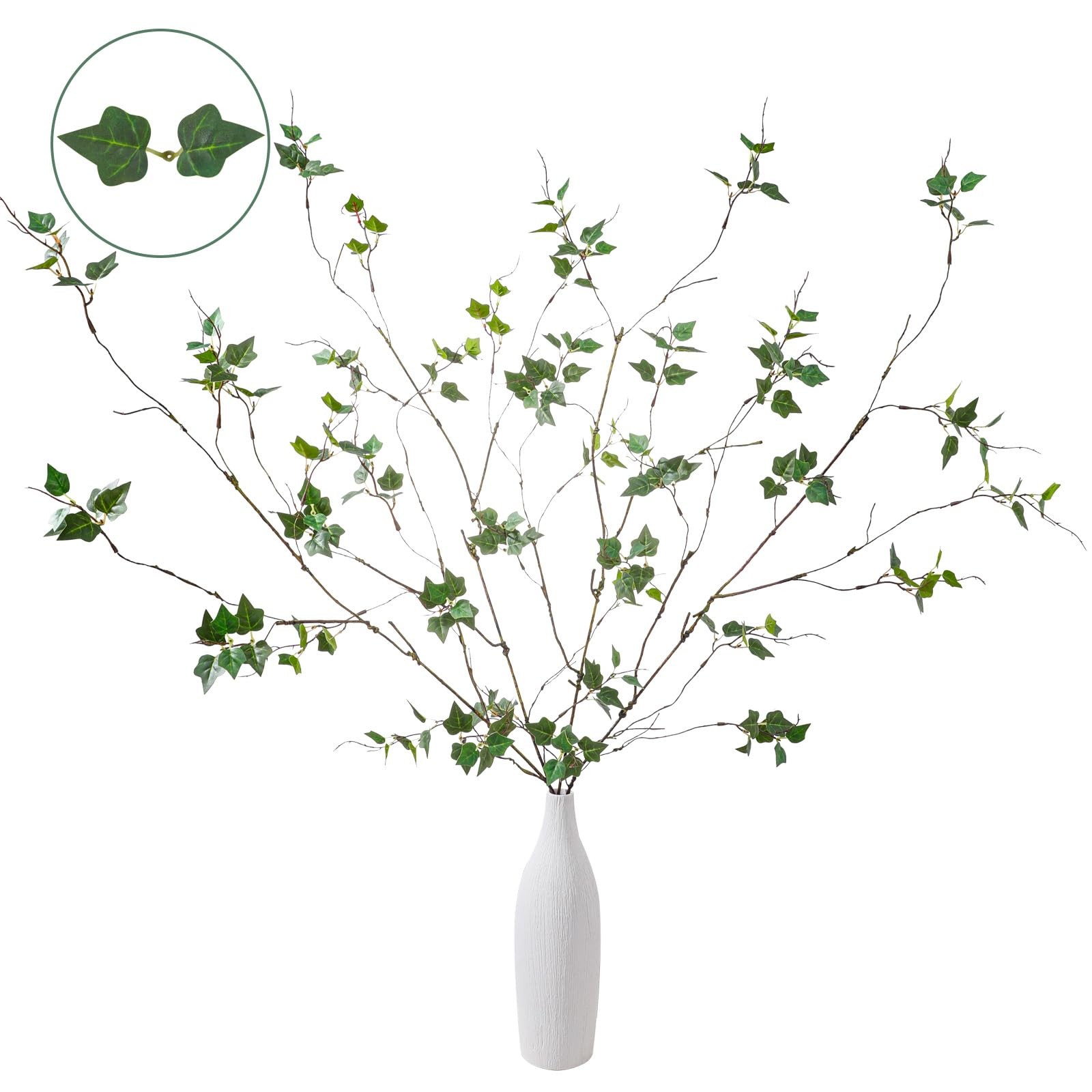 4 Pcs 38.5″ Tall All-Green Artificial Branches with Leaves, Realistic Faux Fi…