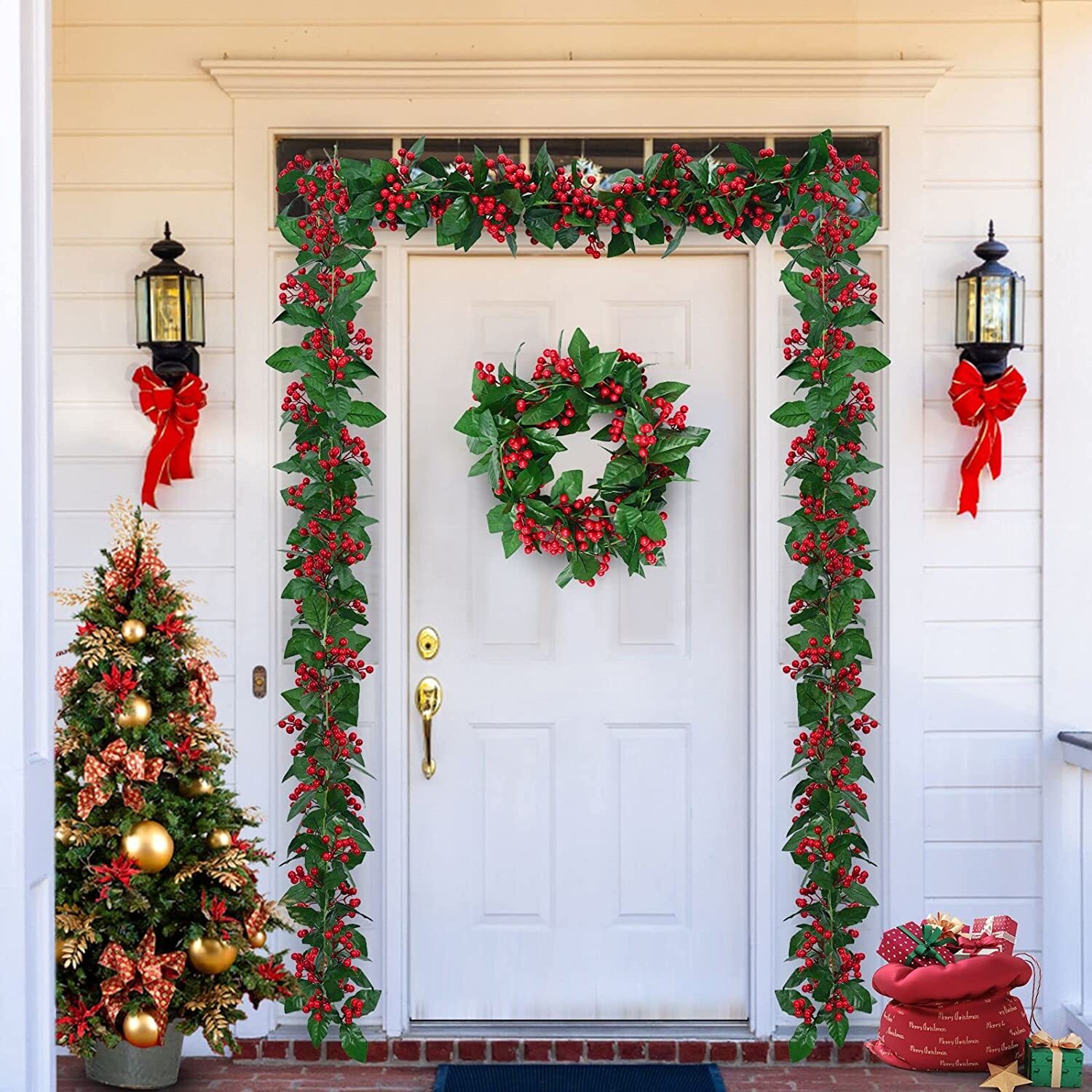 6 Ft Christmas Red Berry Green Garland Vine Winter Holly Leaves Xmas Decor USA
