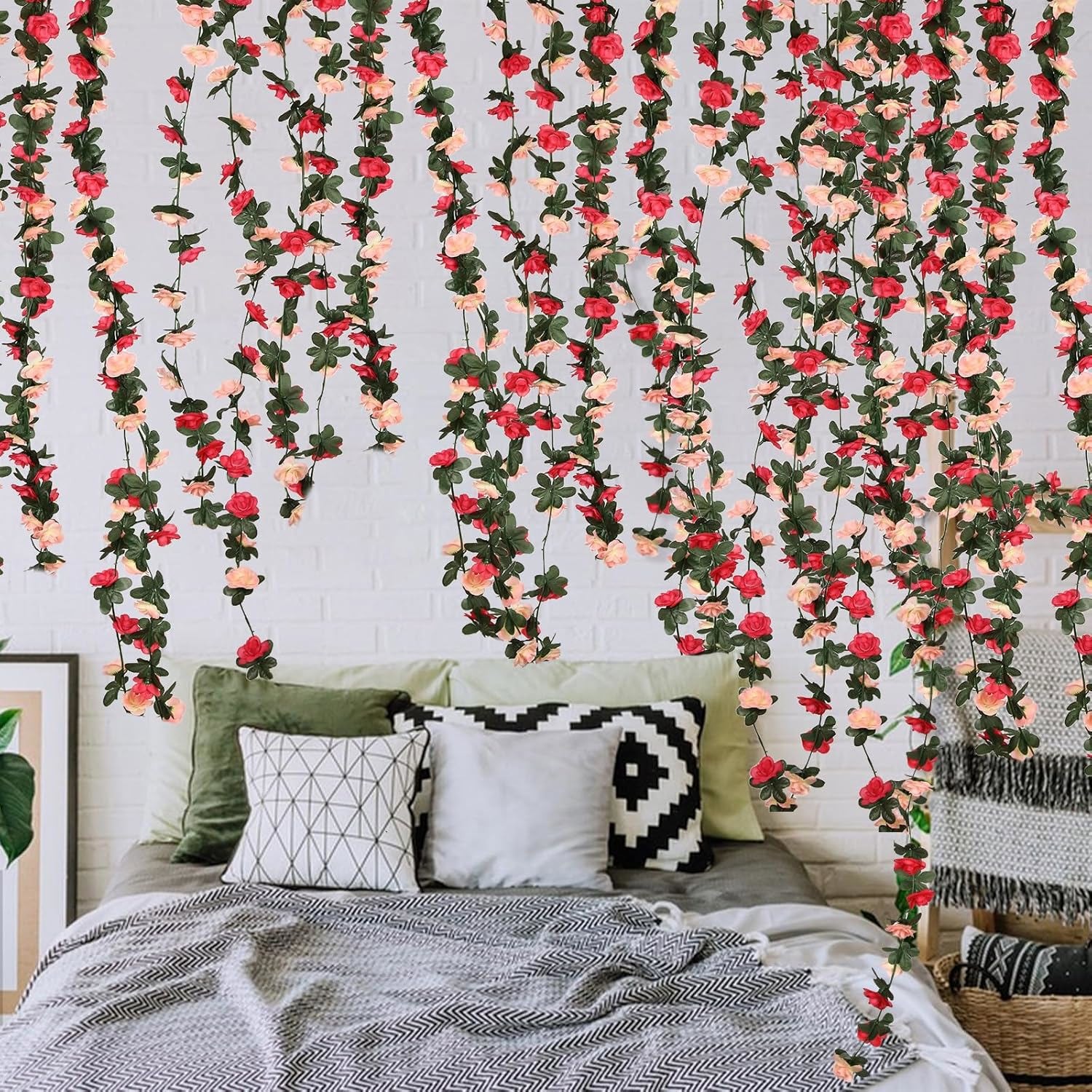 9Pcs 73.8FT Flower Rose Garland Vines Hanging Flowers Wedding Garden Wall Decor