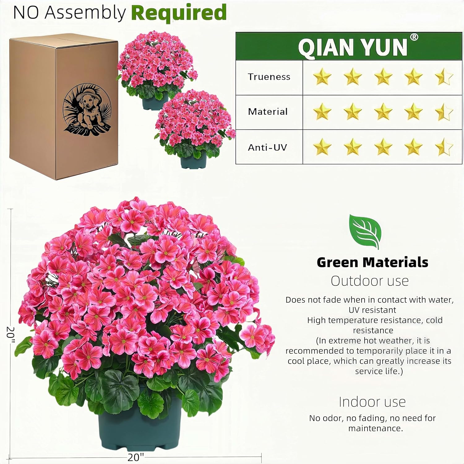 Artificial Geranium Bush – 20 Inch Outdoor Potted Artificial Plant for Front Por