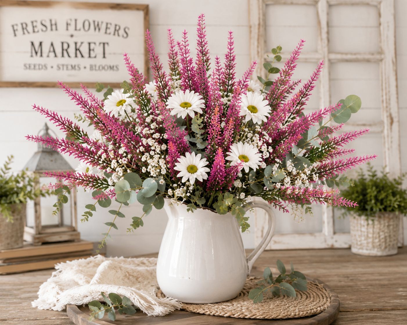 Fuchsia Pink Faux Lavender Stems Artificial Heather Spray Floral Filler Wreath F