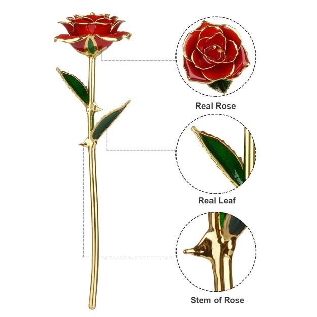 LovFaith Valentines Day Real Rose Dipped 24K Gold with Crystal Stand