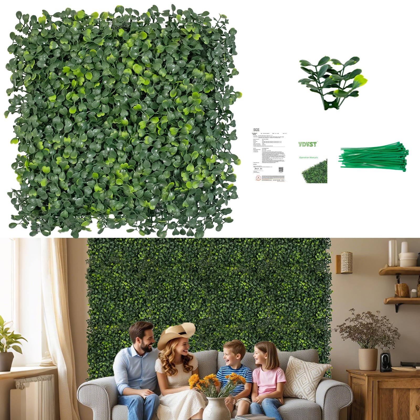 Grass Wall Panels 12 PCS 10″x 10″ Artificial Boxwood Panels with 50 Zip Ties,…