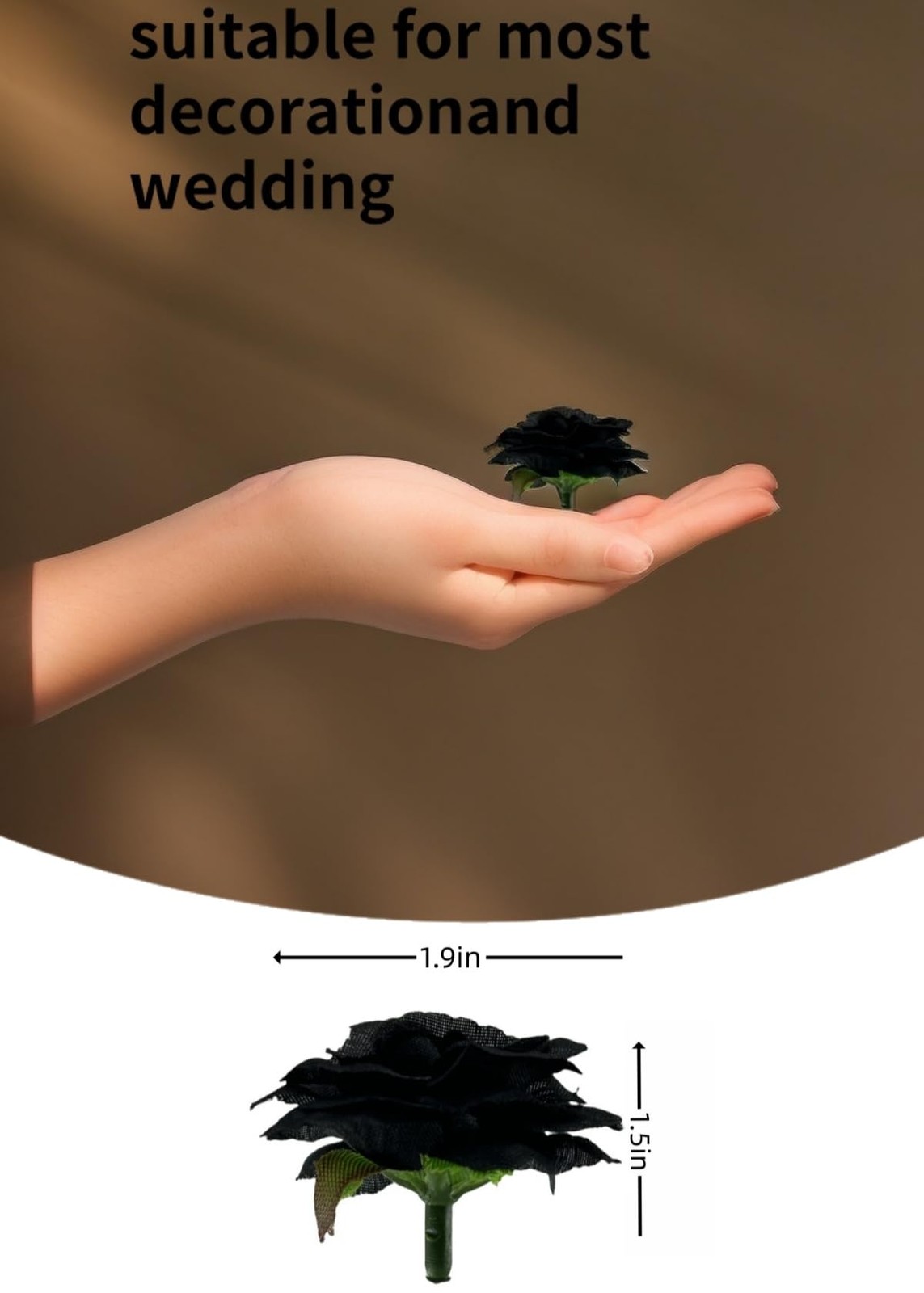 100 PCS Black 1.9 Inch Mini Artificial Silk Fake Rose Flower Heads Bulk Craft