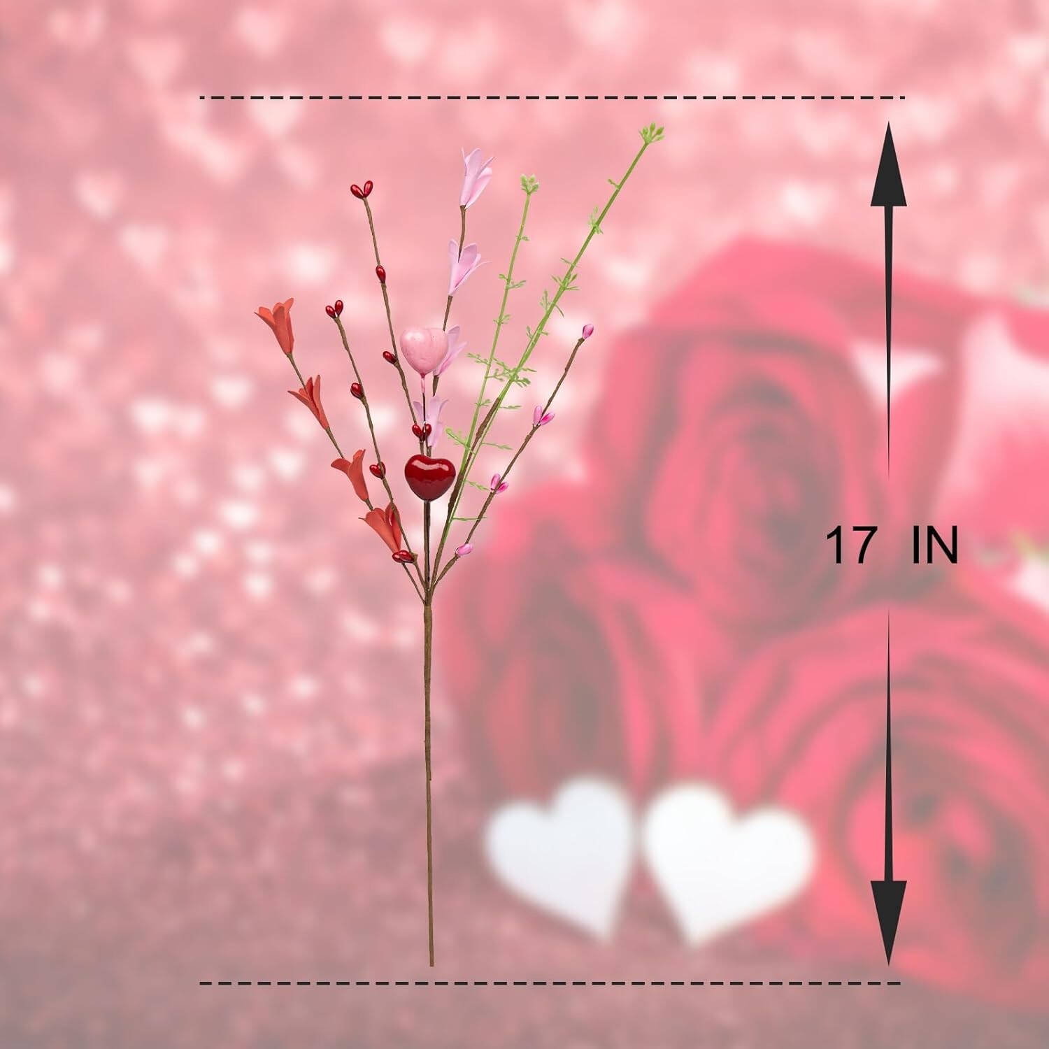 Artificial Red Berry Stem Flowers Valentines Day Decor Heart Shape Gift for Wife