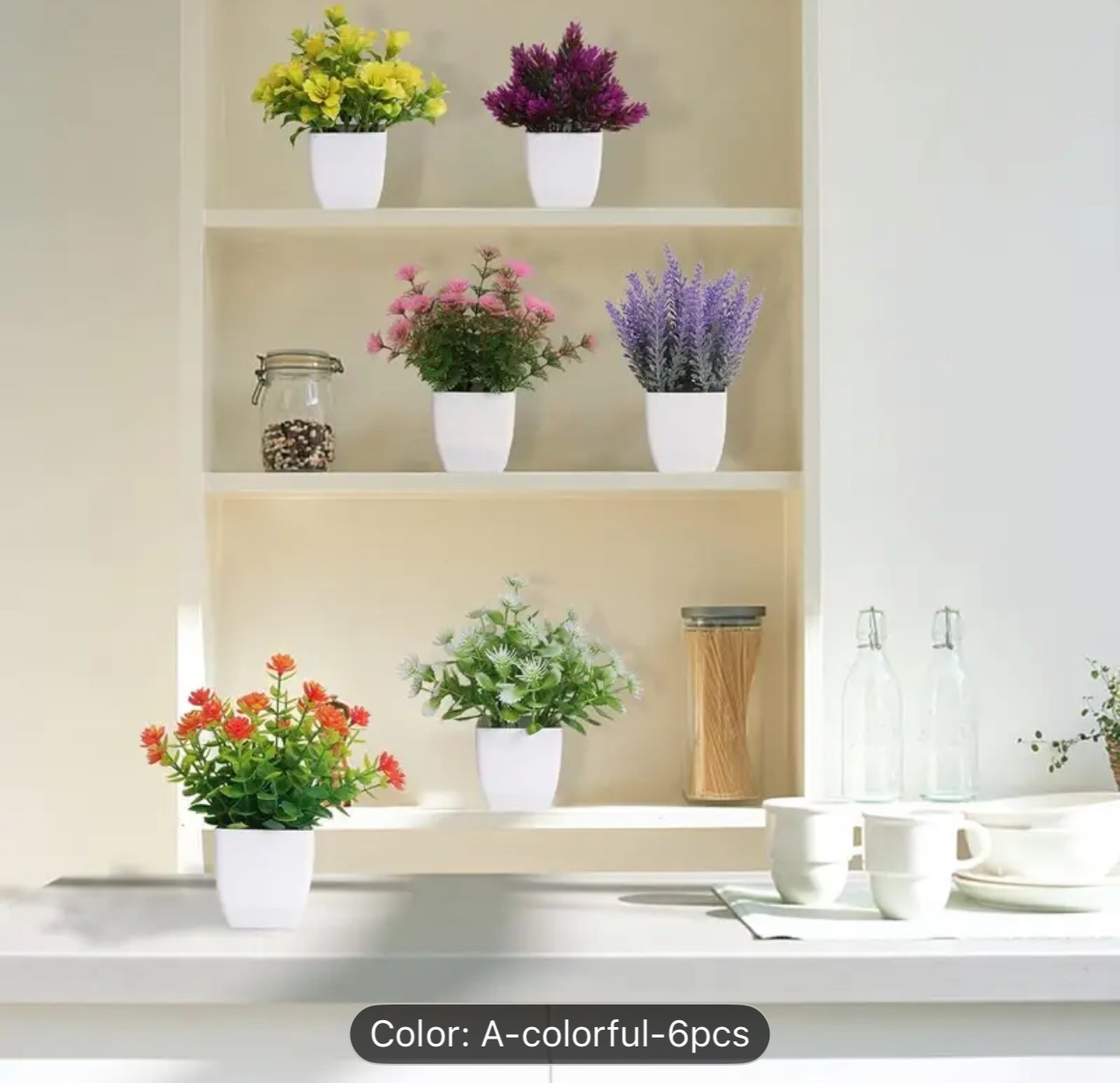 6 Sets Of Artificial Flower Pots For Office And Home Decoration