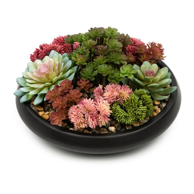 Faux Succulent Bowl Lifelike Plants No Care Decorative Home Office Decor New