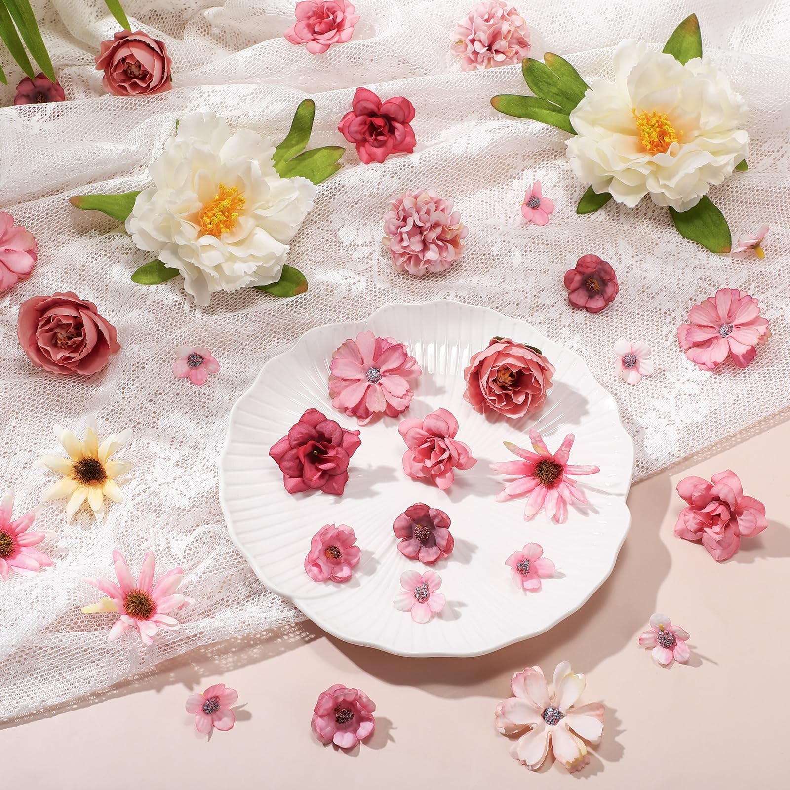 250 Pcs Artificial Flowers Heads Mini Silk Mix Flowers Fake Peony Daisy Rose …