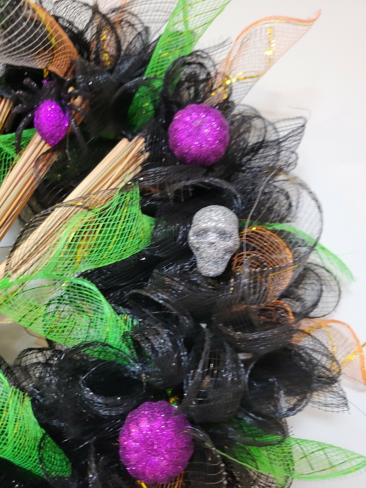 Halloween Deco Mesh Front Door Wreath Wall Decoration 18″ purple green black