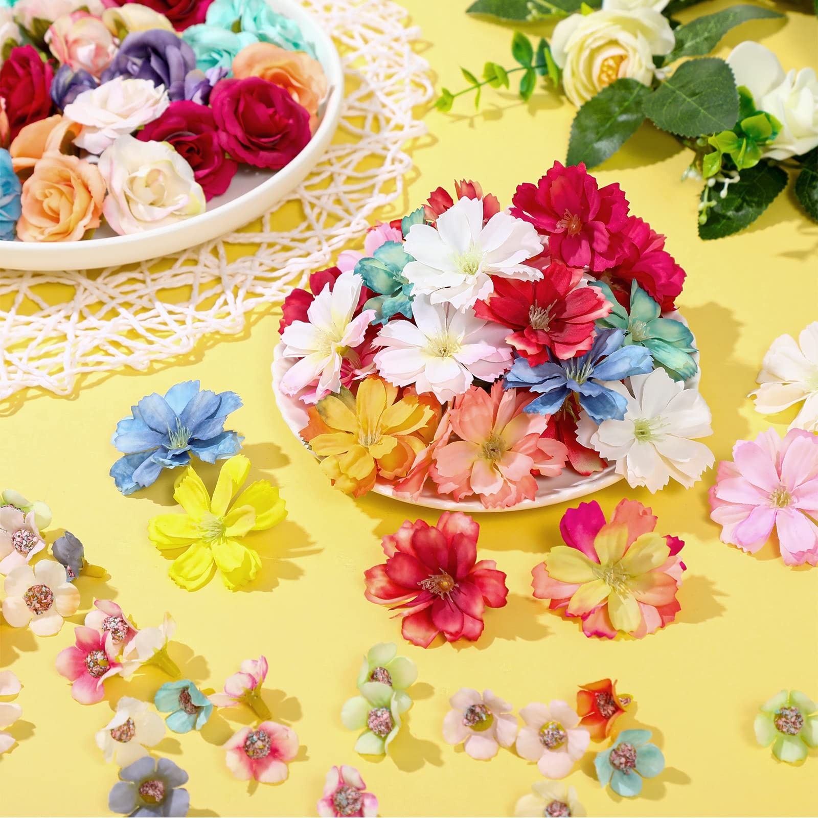 160 PCS Multicolor Small Artificial Silk Faux Fake Daisy Rose Peony Flower Head