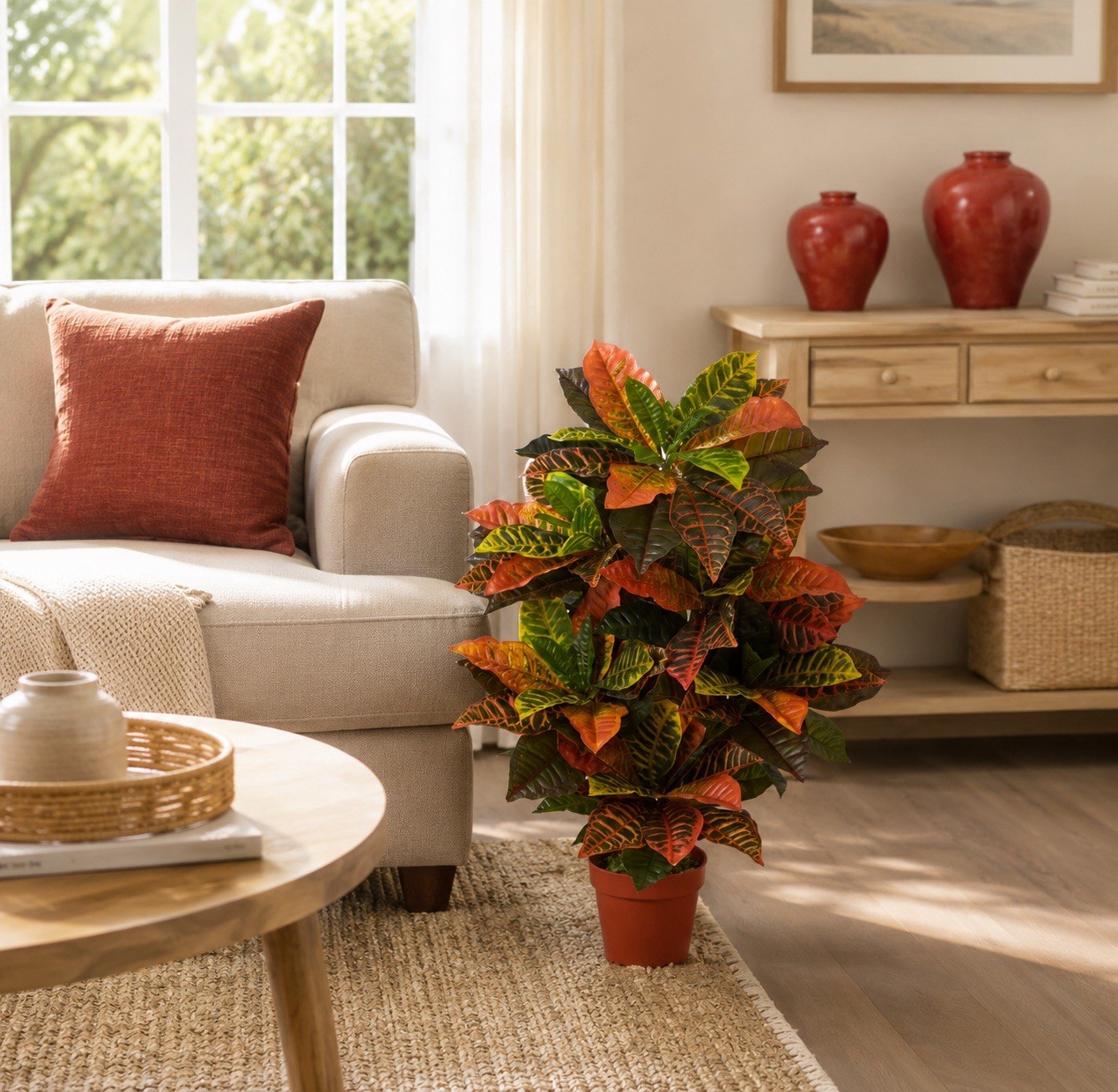 39” Artificial Croton Autumn Plant Lifelike Touch Fall Home Office Decor.