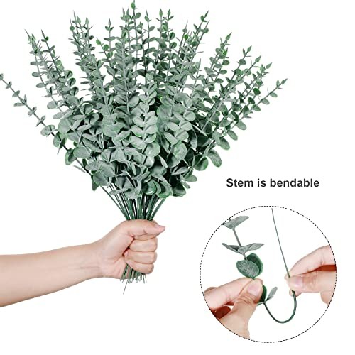 Pcs Eucalyptus Stems Faux Greenery Artificial Eucalyptus Leaves 100 Dark Green
