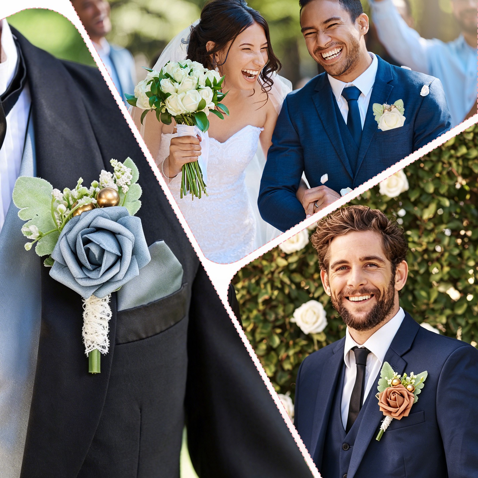 Bean Paste Wedding Boutonnieres for Men 2Pcs Webbing Artificial Flowers