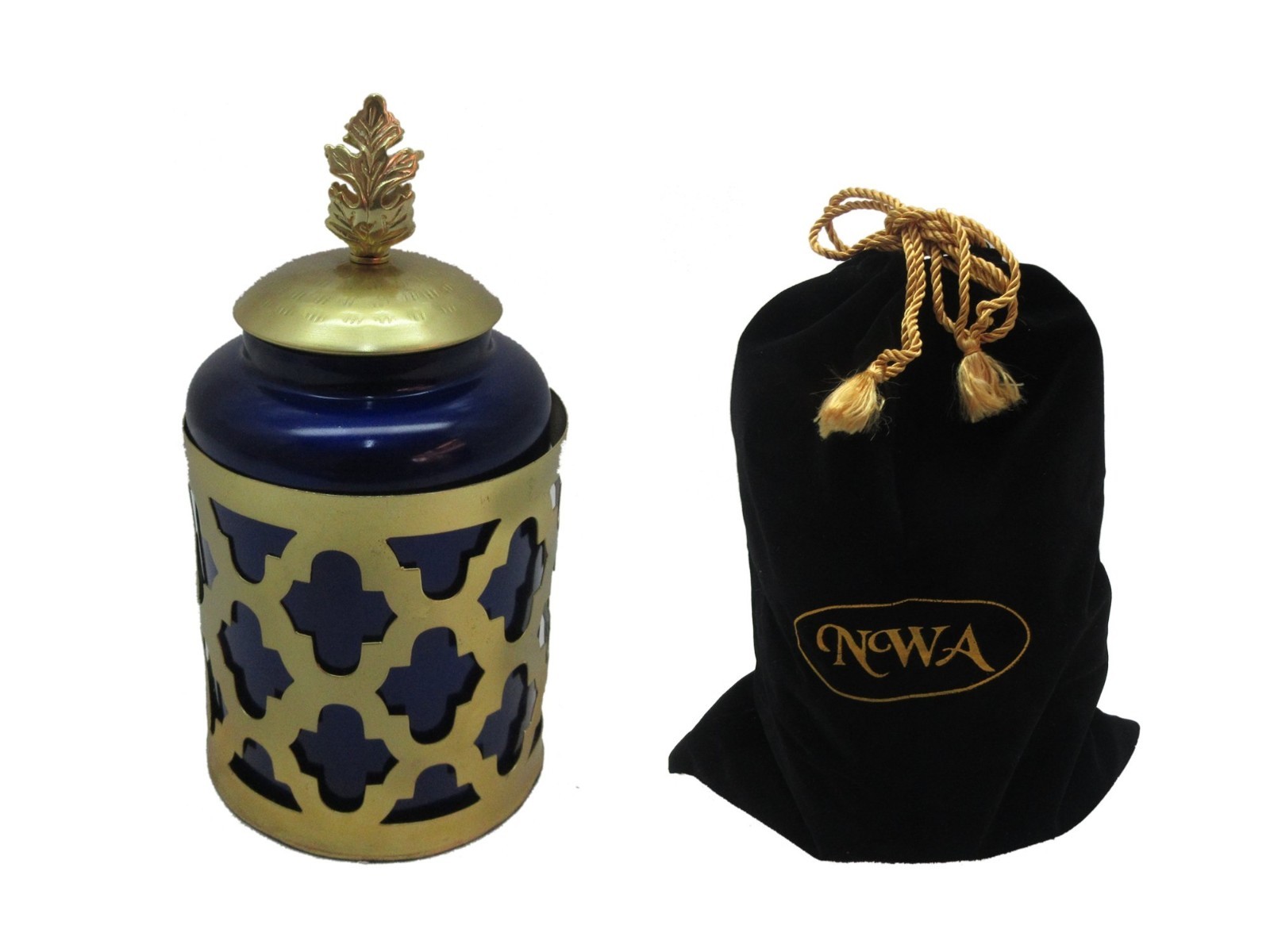 Blue Glass & Metal Cremation Urn, Memorial Urn with Bag-Medium-holds 75 pounds