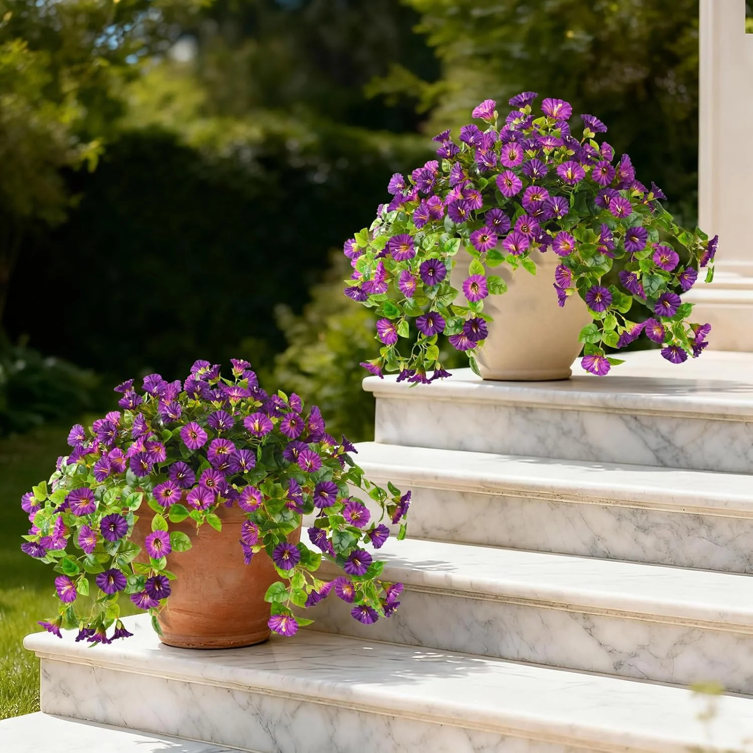 Artificial Purple Faux Petunia Flowers UV Resistant Outdoor Garden Decor Plants