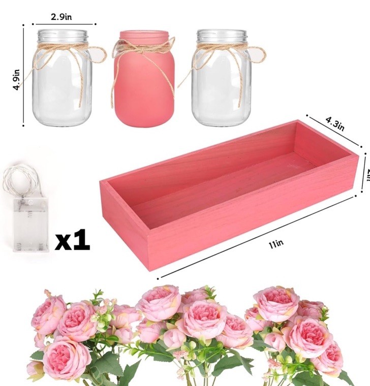 Rustic Pink Mason Jar Centerpiece with Faux Peony Flowers Floral Decor for Home