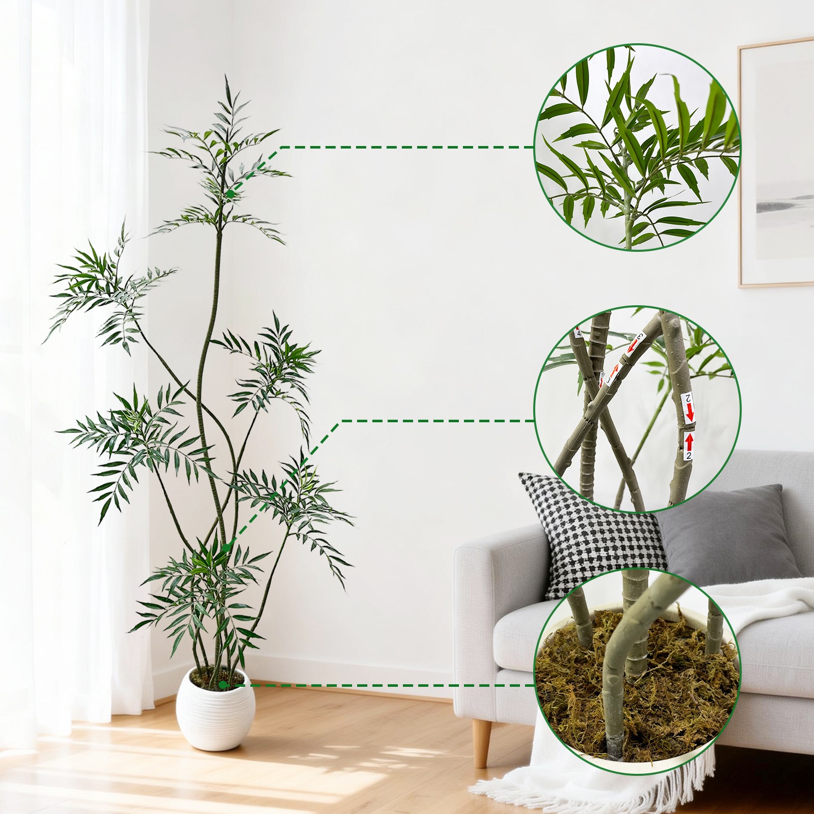 5/6/7FT Artificial Mahonia Plant Tree Realistic Fake Tree for Home Door Decor
