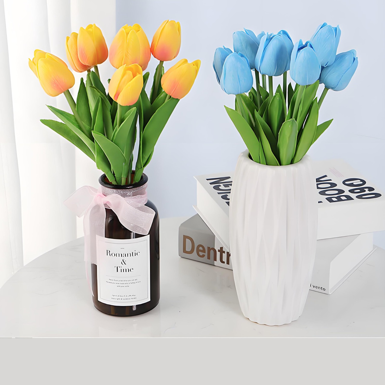 10 PCS White Artificial Fake Silk Tulips 13 Inch Wedding Home Decor Bouquet