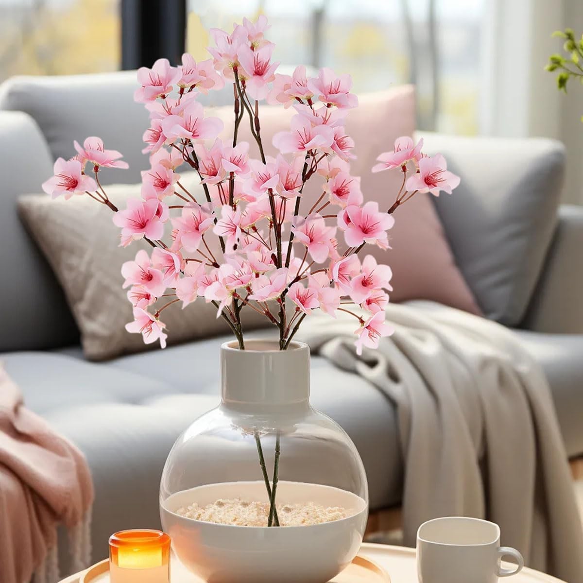 4 Pcs Artificial Cherry Blossom Flower Branches, Bulk Silk Faux Flowers Real Tou