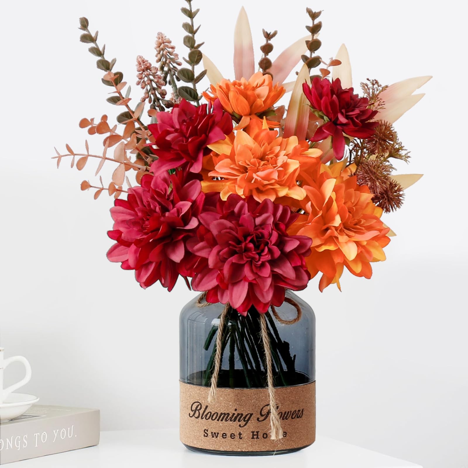 Fake Fall Flowers In Vase Faux Floral Arrangement Table Centerpieces Artificial
