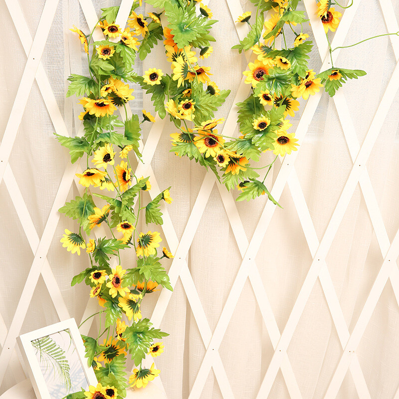 240cm Artificial Silk Sunflower Ivy Vine with Green Leaves Hanging Garland