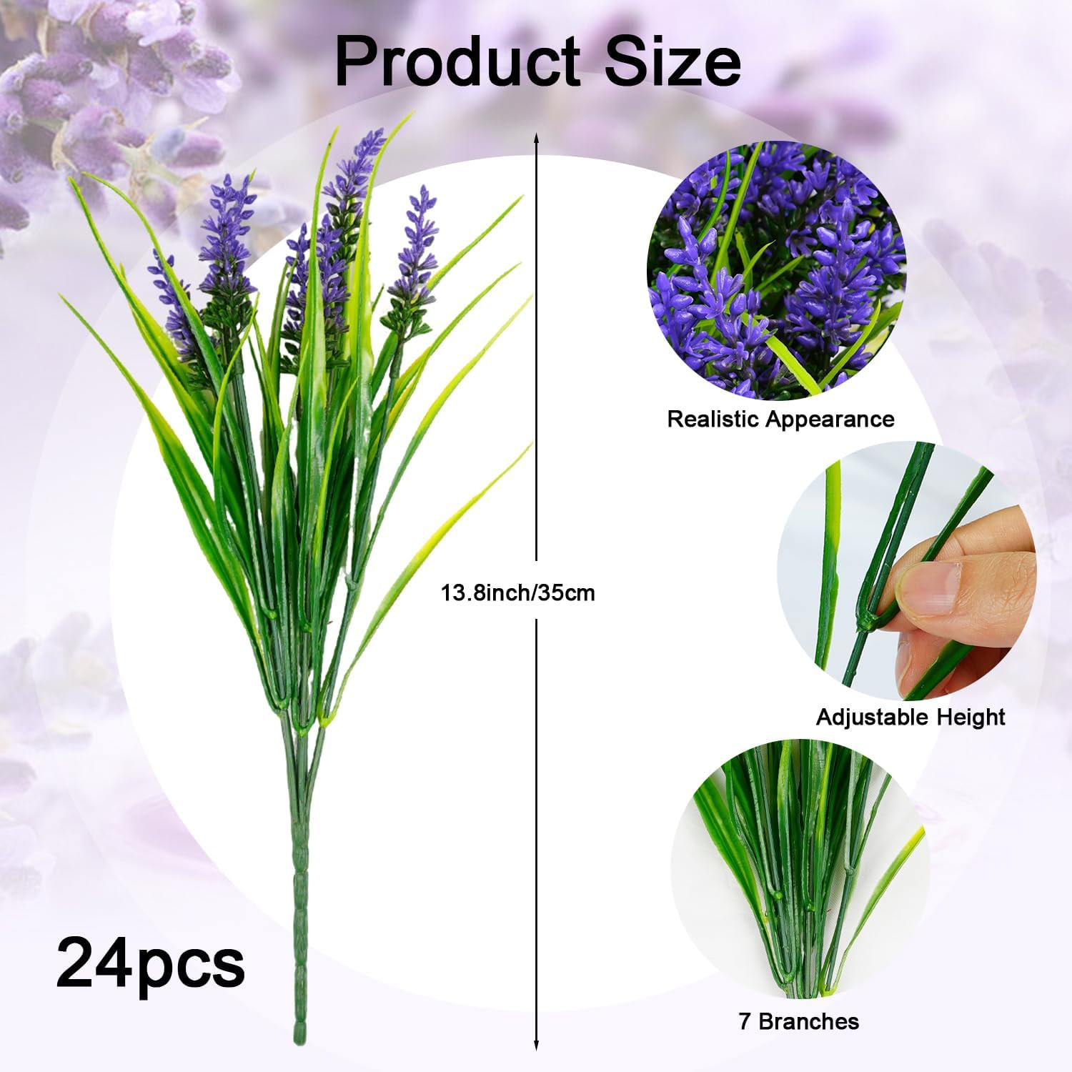 24 Bundles Artificial Plants Flowers Outdoor, Faux Lavender Flowers Monkey Grass