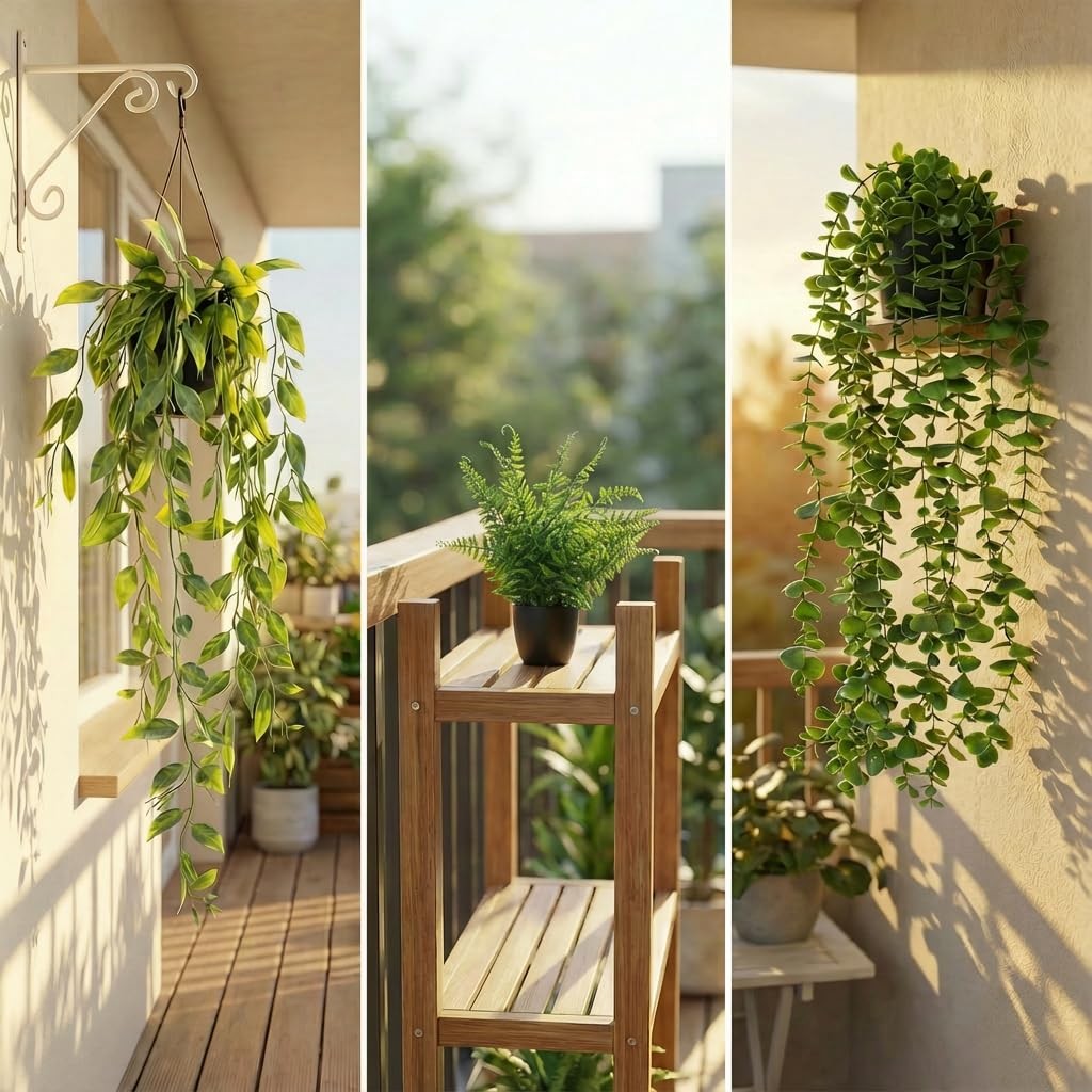 5 Pack Fake Plants – Artificial Hanging Plants & Small Potted Faux Eucalyptus…