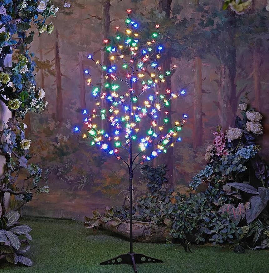 6.5FT LED Lighted Cherry Blossom Tree, 208 LED Warm White to Multicolor, Time…
