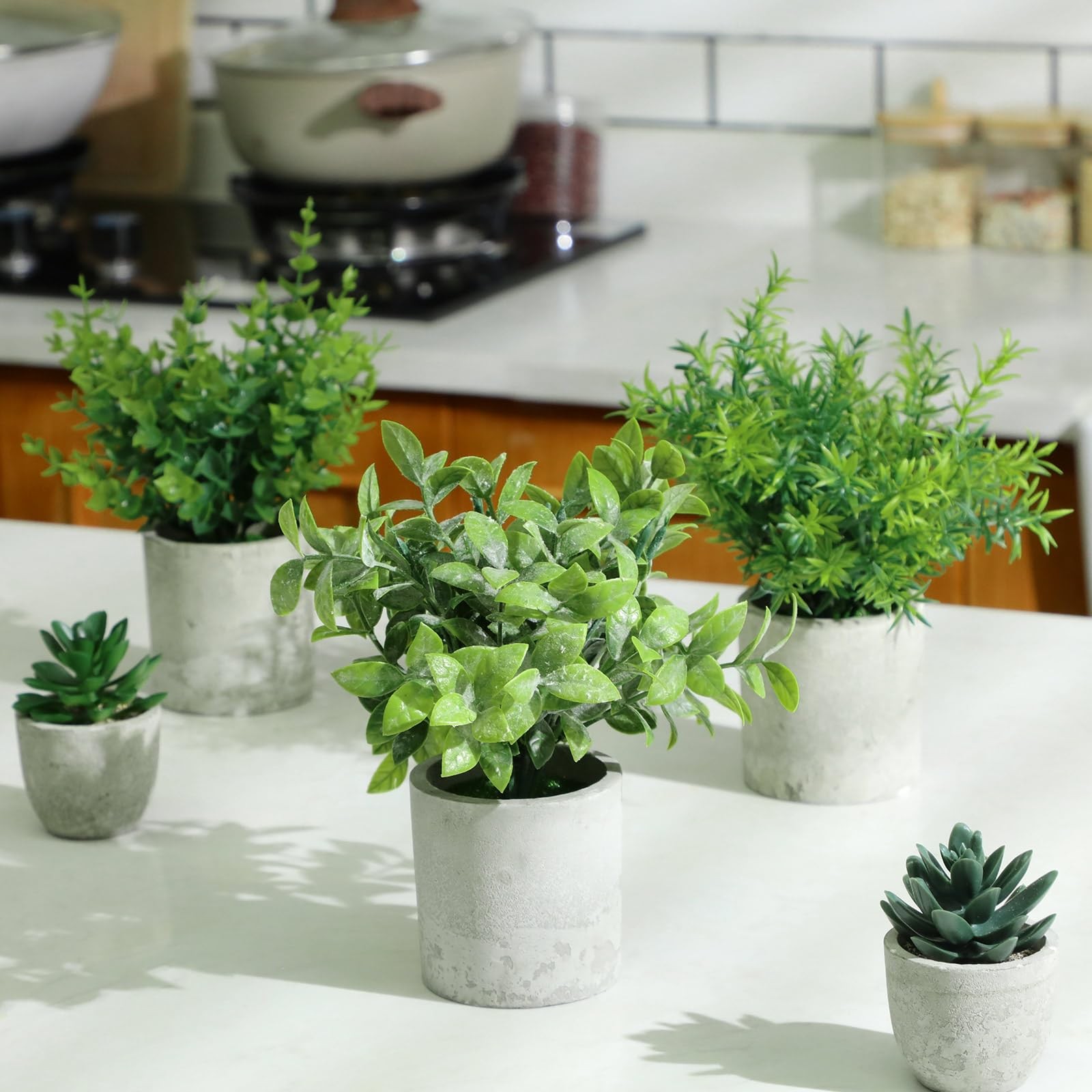 6-Pack Small Fake Plants Eucalyptus Rosemary Succulents for Home Decor