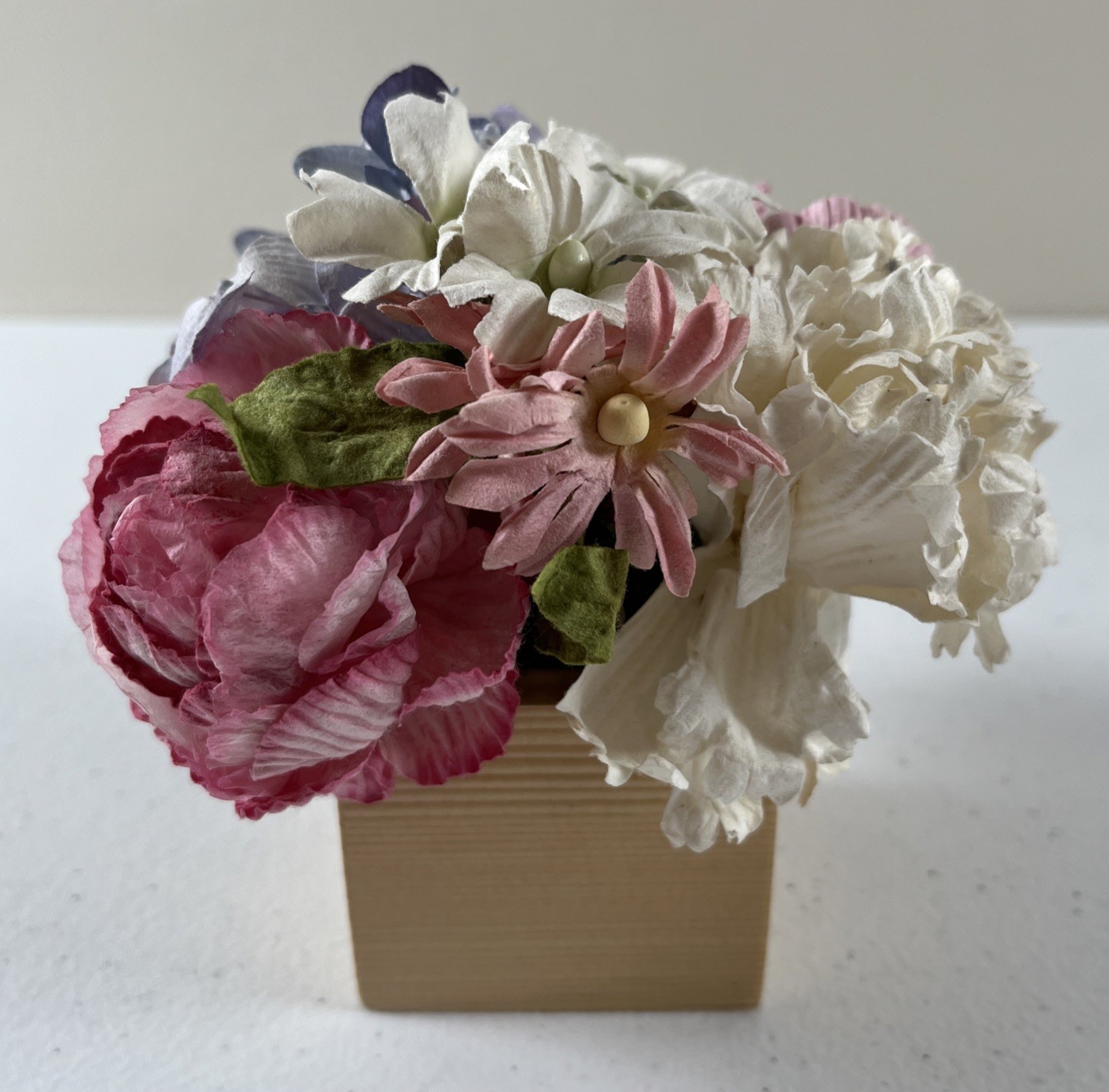 Paper Flower Arrangement In Wooden Box