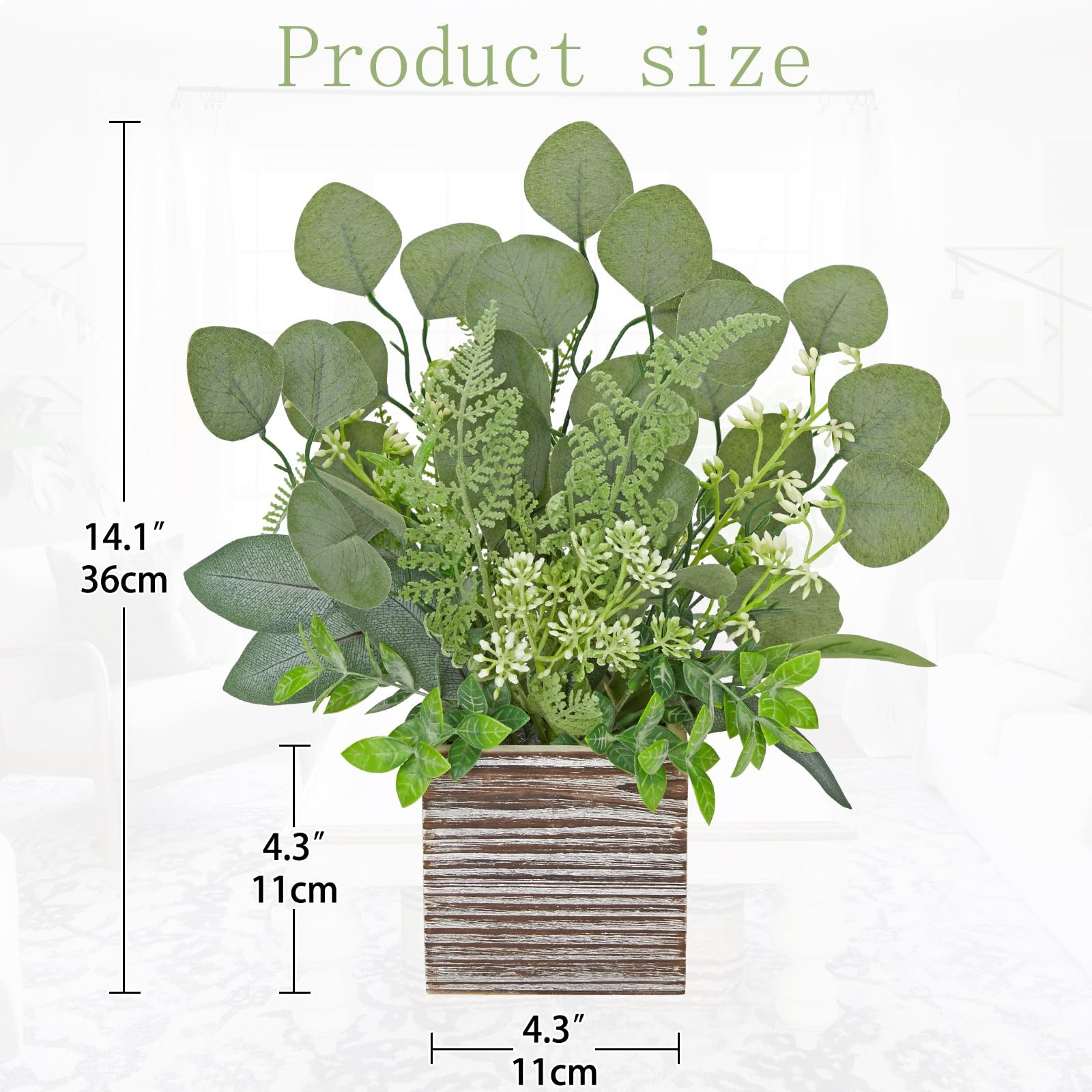 Artificial Eucalyptus Plant in Rustic Wood Planter 14″ Faux Eucalyptus Fern G…