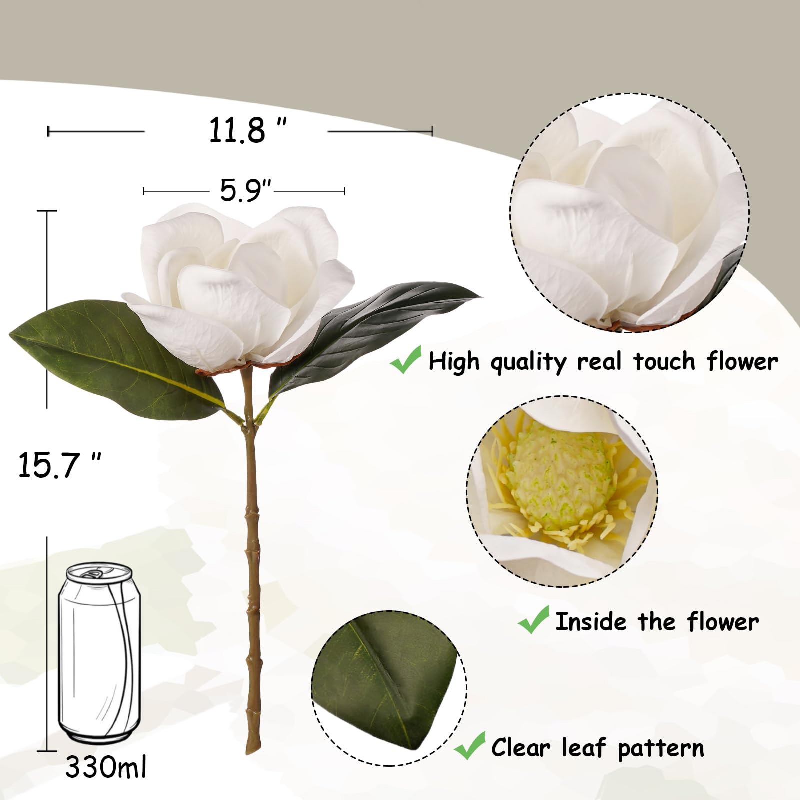 Faux Magnolia Grandiflora Stems, Creamy White, Real Touch, Table Arrangement