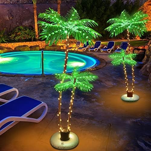OUSHENG Solar Lighted Palm Trees for Outside Patio, Bar Pool Deck Outdoor Dec…