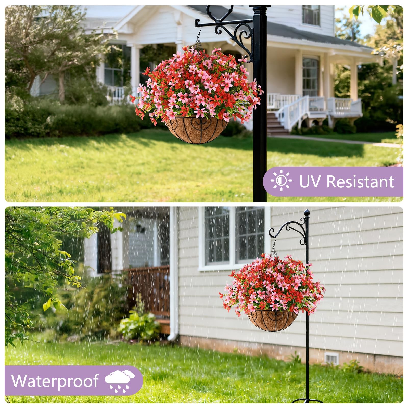 Artificial Hanging Flowers for Outdoors, 5 Bundles UV Resistant Artificial Ha…