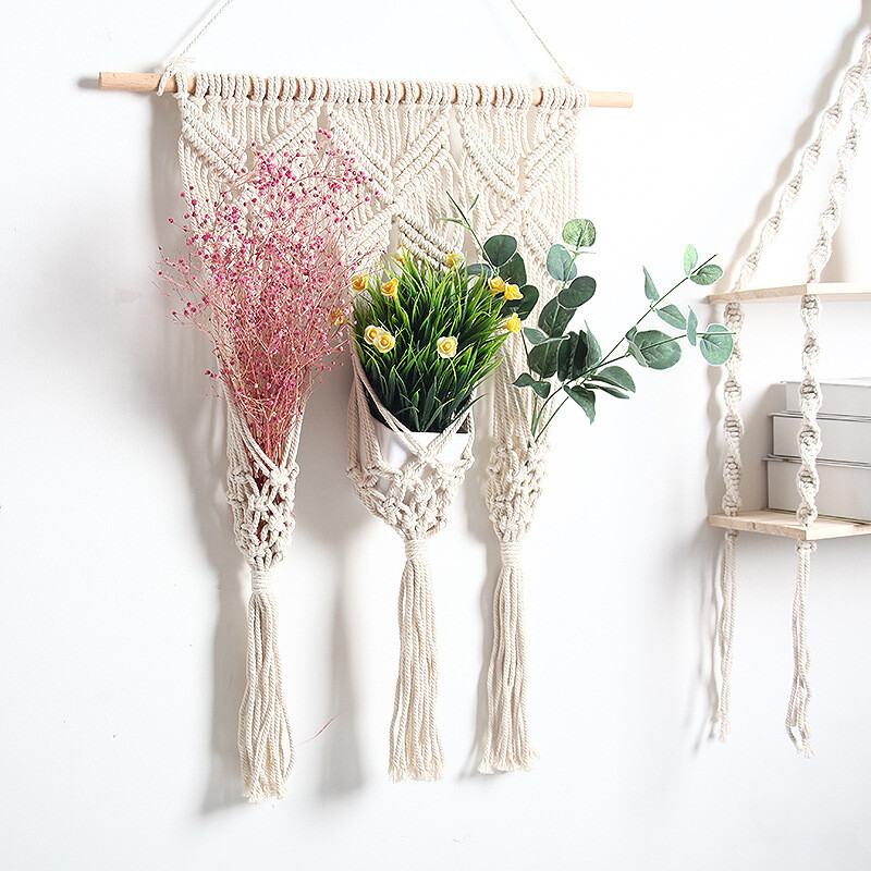 Hand Woven Macrame Bohemian Hanging Flower Pot Wall Decor