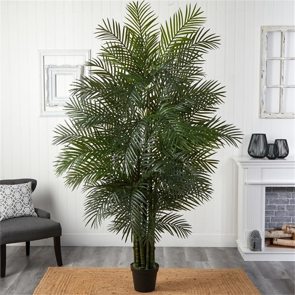 Pemberly Row Indoor/Outdoor 90″ Areca Palm Tree UV Resistant in Green/Brown