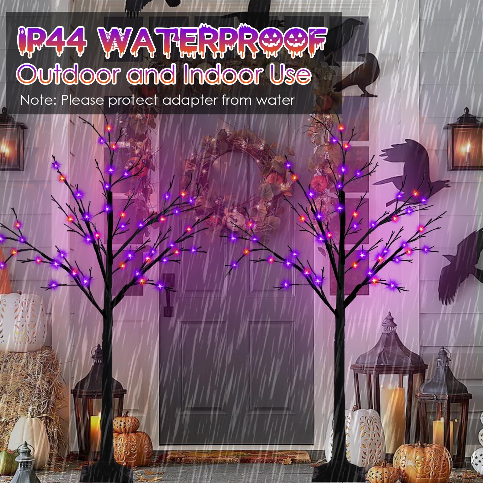2-Pack 4FT Lighted Black Halloween Tree with 96 LED Orange & Purple Lights (H…