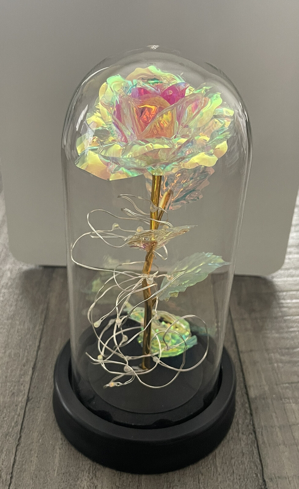 Lamden Crystal Galaxy Rose Flower with Warm/Multicolor Led String Light Open Box