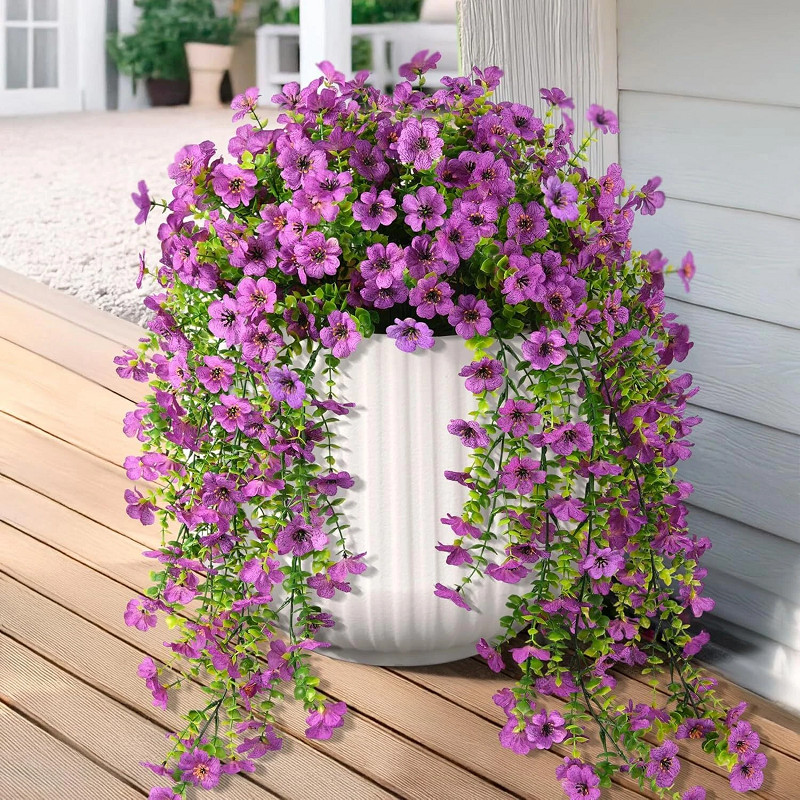 6× Artificial Hanging Flowers for Outdoors Faux Plants Porch Decor UV Resistant