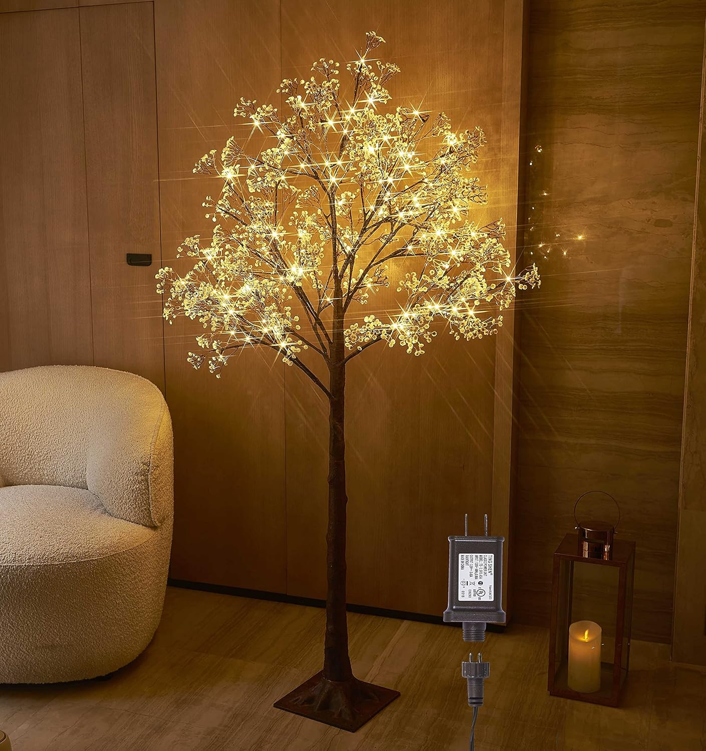 5FT Artificial Baby Breath Flower Tree with 126 LED Lights for Events